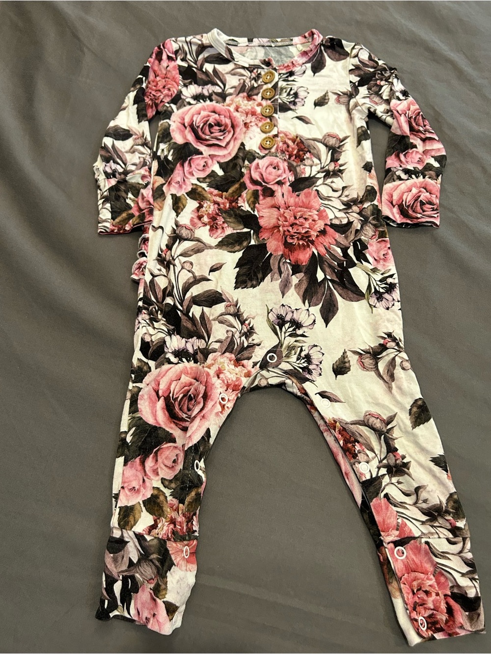 Posh Peanut Floral Pink Rose Baby Jumpsuit/Pajamas size 18-24 months